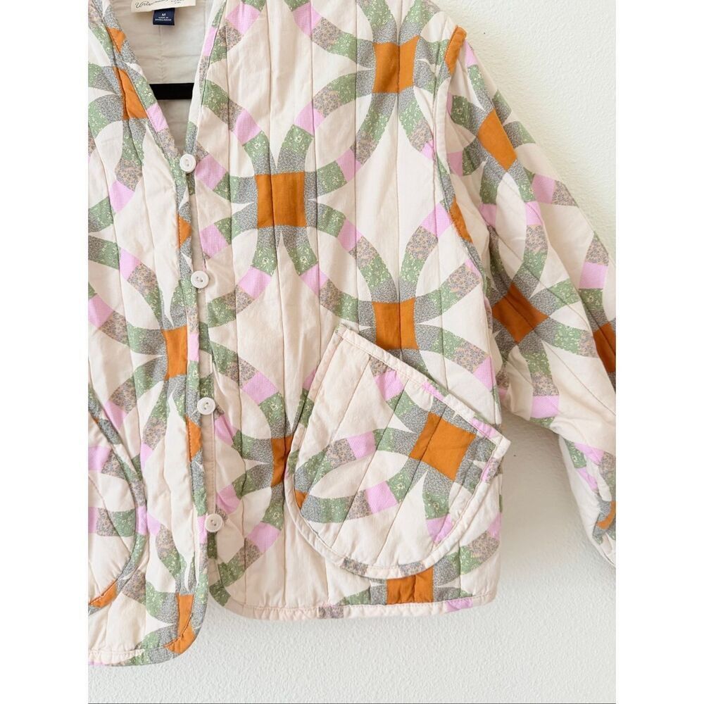 Universal Thread Quilted Puffer Jacket Womens M Boxy Crop Retro Geometric - Picture 3 of 5